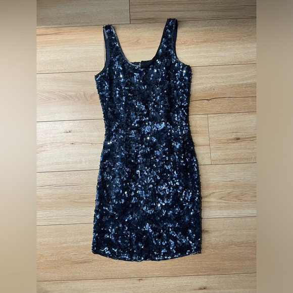 BADGE 90s Vintage - Midnight Blue Sequin Cocktail Mini Dress - Picture 1 of 3